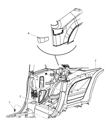 2008 Dodge Challenger Bezel-Seat Belt Quarter Trim Diagram for 1HP00XDVAC