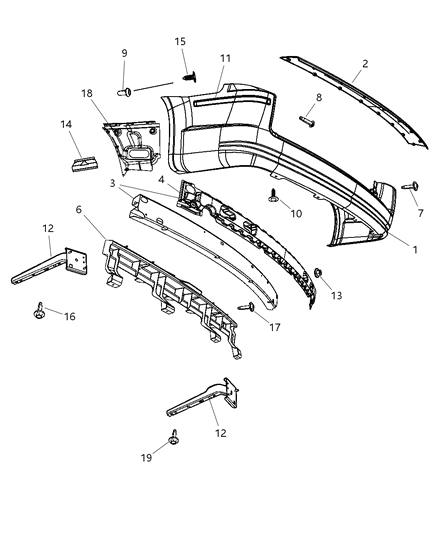 2010 Chrysler Town & Country Rear Bumper Cover Diagram for 68083937AA