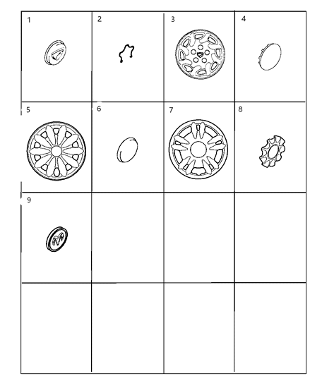 1997 Chrysler Sebring Covers & Caps, Wheel Diagram