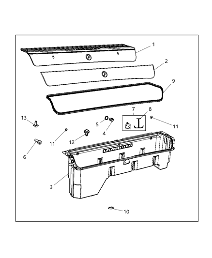 2011 Ram 1500 APPLIQUE-Storage Bin Diagram for 1PE001W1AB