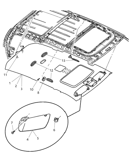 2006 Dodge Durango Headliner & Visor Diagram