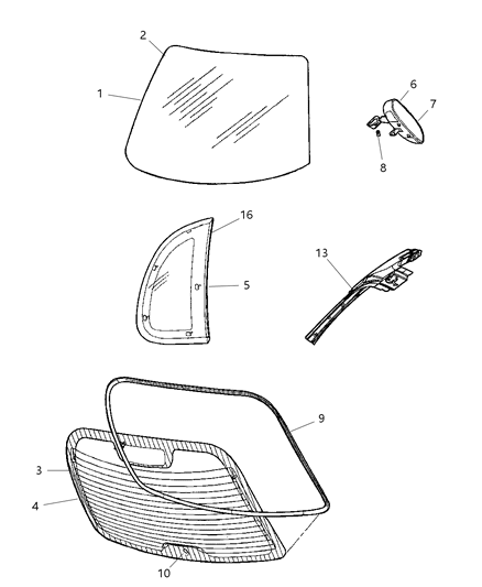 2004 Chrysler PT Cruiser Windshield-Shipping Assembly - 30 Lite Diagram for 5083396AB