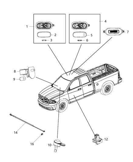 2014 Ram 3500 Pickup Lamps, Interior Diagram