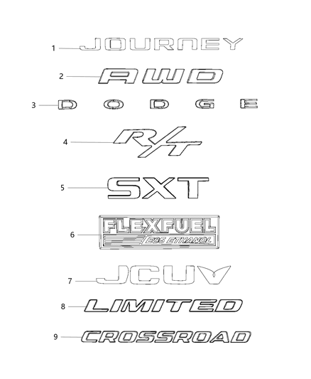 2015 Dodge Journey Nameplates - Emblem & Medallions Diagram