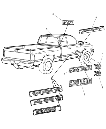 2002 Dodge Ram 3500 Name Plates Diagram