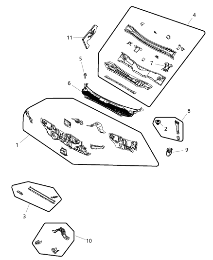 2011 Chrysler 200 Cowl, Dash Panel & Related Parts Diagram