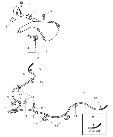 2004 Chrysler Sebring Coupe Parking Brake Lever & Cables Diagram