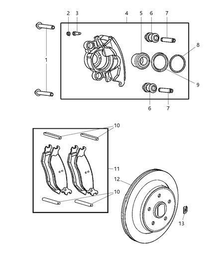 2003 Dodge Dakota Brakes, Rear, Disc Diagram