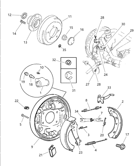 1997 Chrysler Sebring Brakes, Rear Drum Diagram