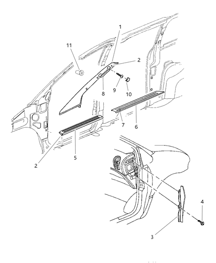 1998 Chrysler Town & Country Molding A-Pillar & Scuff Plates Diagram