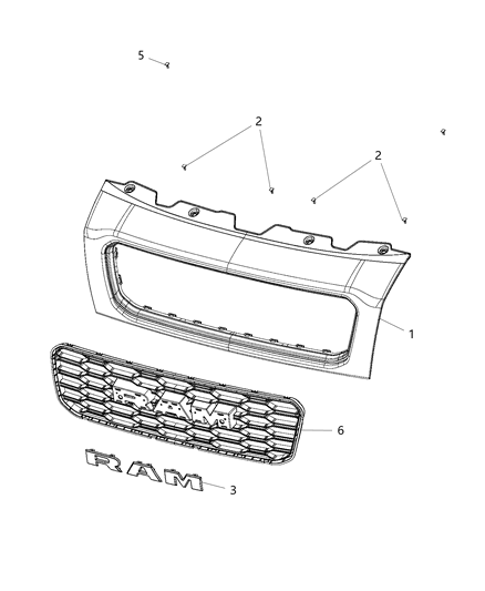 2020 Ram ProMaster 1500 Radiator Grille Diagram for 68395015AA