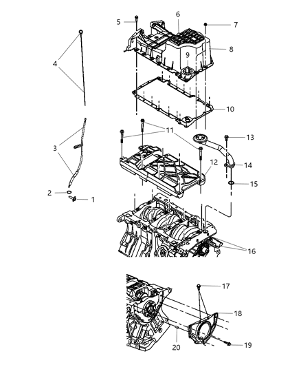 2010 Dodge Challenger Engine Oil Pan & Engine Oil Level Indicator & Related Parts Diagram 1