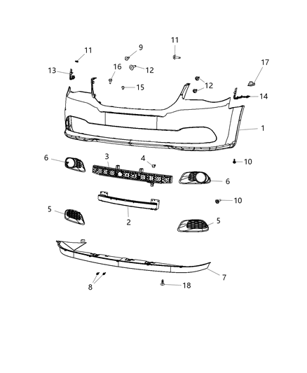 2018 Dodge Grand Caravan Fascia, Front Diagram