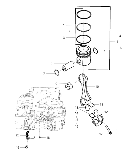 2007 Dodge Ram 3500 Pistons , Piston Rings , Connecting Rods And Bearings Diagram 1