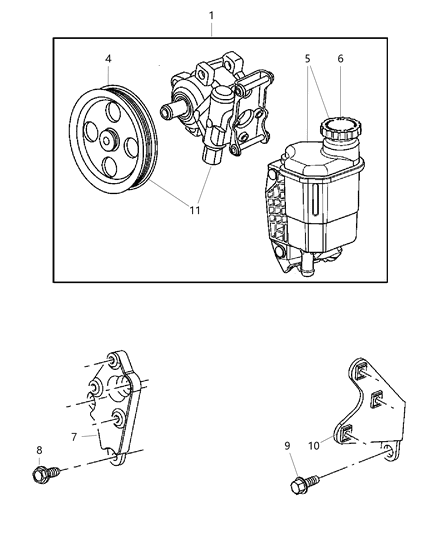 2005 Dodge Ram 3500 Power Steering Pump & Mounting Diagram