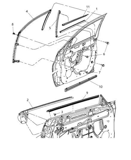 2008 Chrysler PT Cruiser Weatherstrips - Front Door Diagram