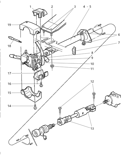 2002 Dodge Ram 2500 Column, Steering, Upper And Lower Diagram