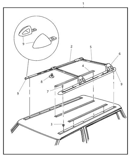 2000 Jeep Cherokee Luggage Rack Side Diagram for 55235999AA