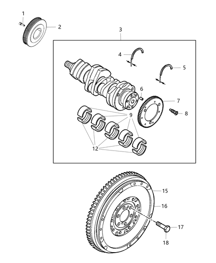 2019 Jeep Cherokee Crankshaft , Crankshaft Bearings , Damper And Flywheel Diagram 2