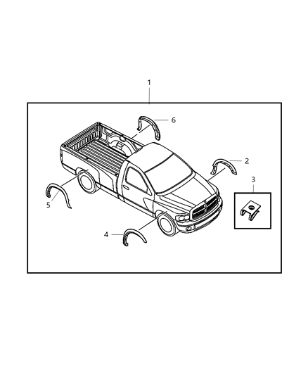 2008 Dodge Ram 2500 Molding Kit - Wheel Flares Diagram