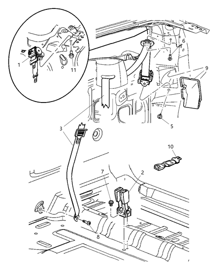 2008 Chrysler Aspen Rear Outer Seat Belt Left Diagram for 5HP65BD1AH