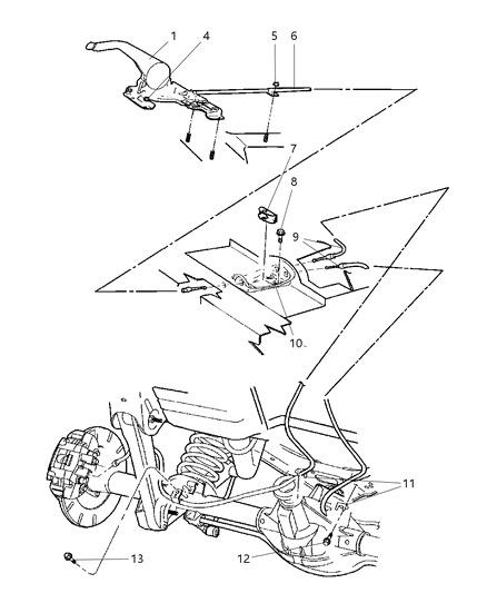 2000 Jeep Grand Cherokee Lever & Cables, Parking Brake Diagram