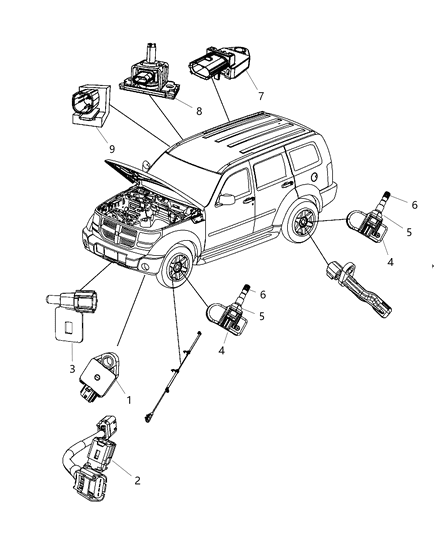 2009 Dodge Nitro Sensors Body Diagram