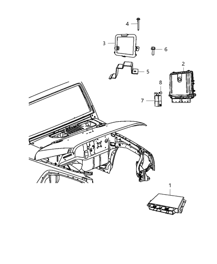 2012 Jeep Wrangler Modules, Engine Compartment Diagram