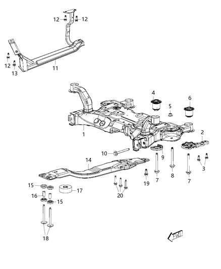 2020 Dodge Journey Crossmember, Front Diagram