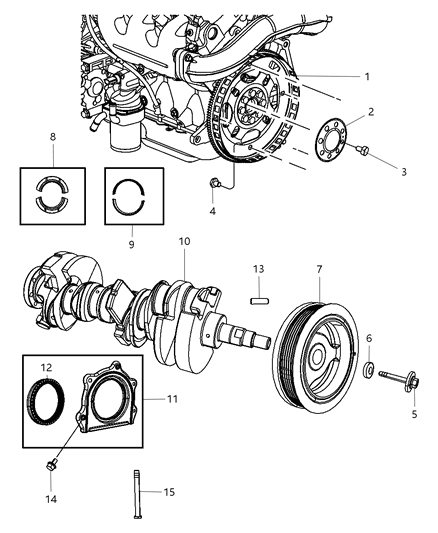 2008 Dodge Grand Caravan Crankshaft , Crankshaft Bearings , Damper , Flywheel And Flexplate Diagram 3