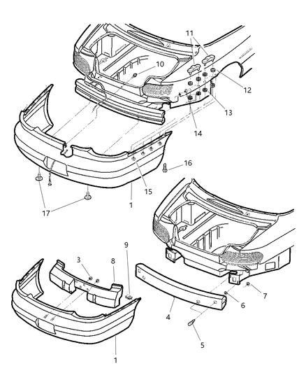 2000 Chrysler Sebring Rear Bumper Cover Diagram for 5288542