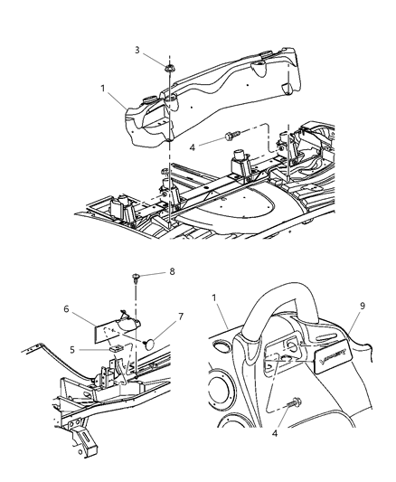 2006 Dodge Viper Quarter, Cowl & Rear Bulkhead Attaching Panels Diagram