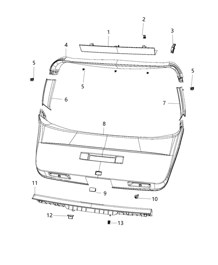 2012 Dodge Journey Panel-LIFTGATE Trim Lower Diagram for 1BE54DX9AC