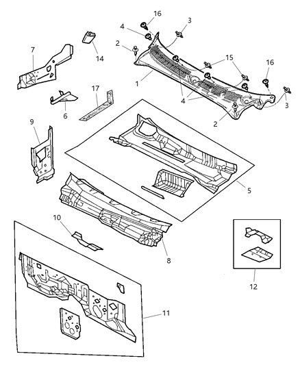 1999 Dodge Durango Cowl Screen & Shield Diagram