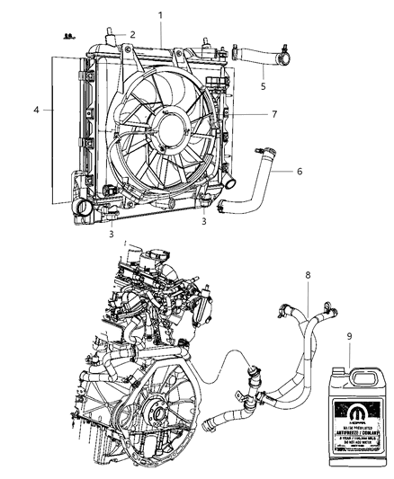 2009 Chrysler PT Cruiser Radiator & Related Parts Diagram 1