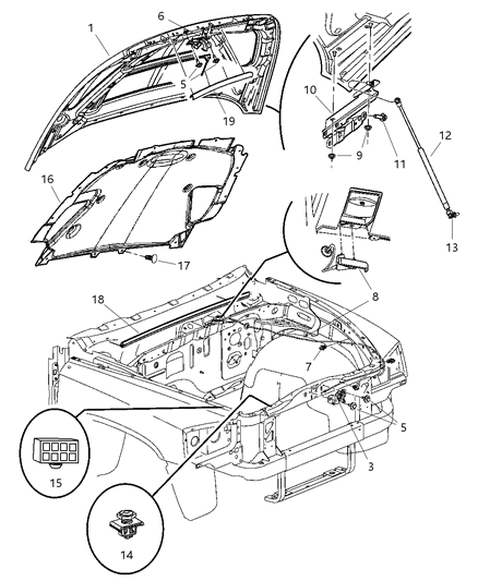 2007 Dodge Dakota Hood & Release Diagram