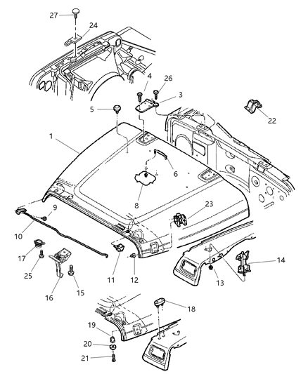 2002 Jeep Wrangler Hood Safety Catch Latch Diagram for 55176731AE