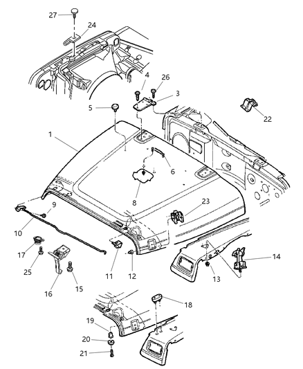 2002 Jeep Wrangler Hood Prop Diagram for 55176635AF