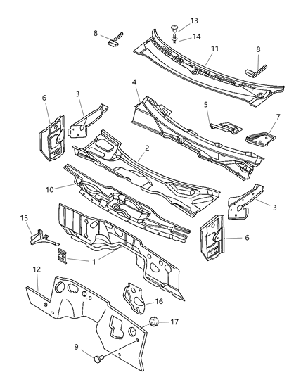 2002 Dodge Ram 3500 COWL Panel-COWL And PLENUM Diagram for 55275298AC