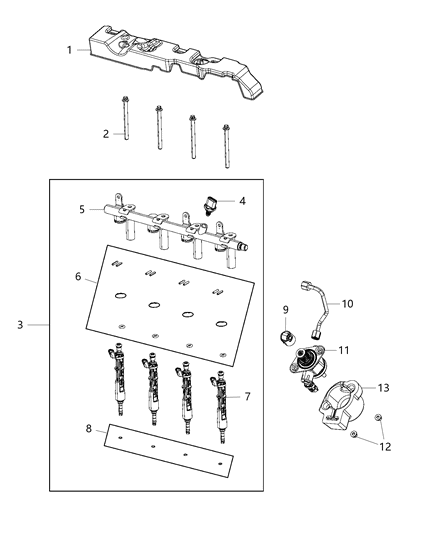 2020 Jeep Wrangler Fuel Rail & Injectors Diagram 1