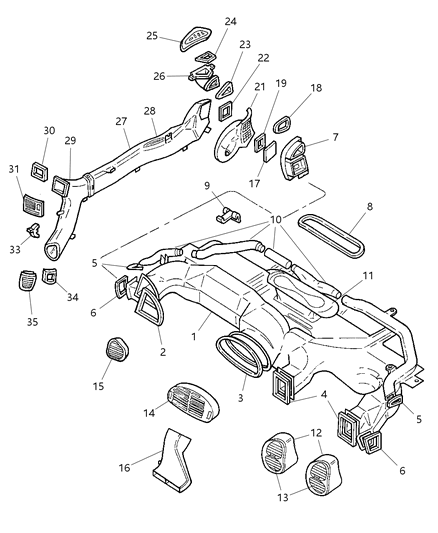 2000 Chrysler Grand Voyager Ducts & Outlets, Front Diagram