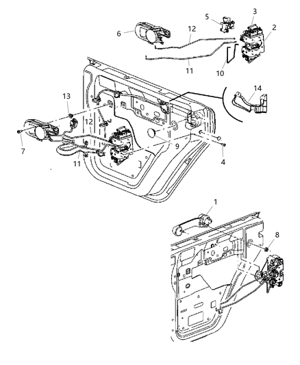 2010 Jeep Wrangler Outside Handle To Latch Link Diagram for 55395815AB