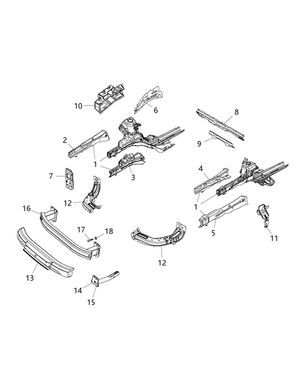 2020 Ram ProMaster City Rail-Frame Front Diagram for 68349772AA