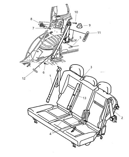 2003 Chrysler PT Cruiser Seat Belt - Rear Diagram