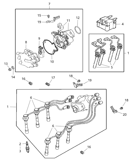 2000 Chrysler Sebring Convertible Spark Plugs, Cables & Coils Diagram