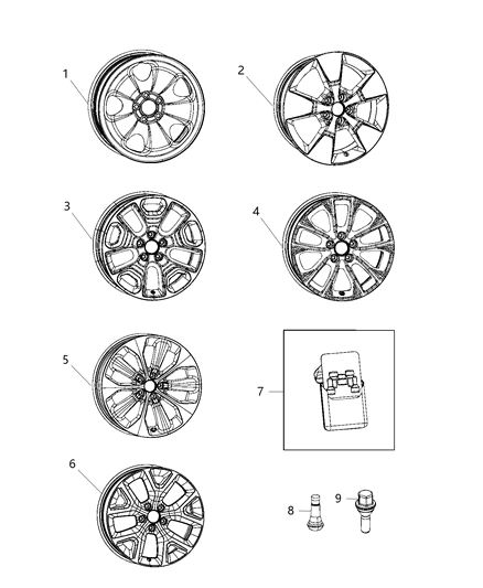 2019 Jeep Cherokee Aluminum Wheel Diagram for 6BG71LS1AB