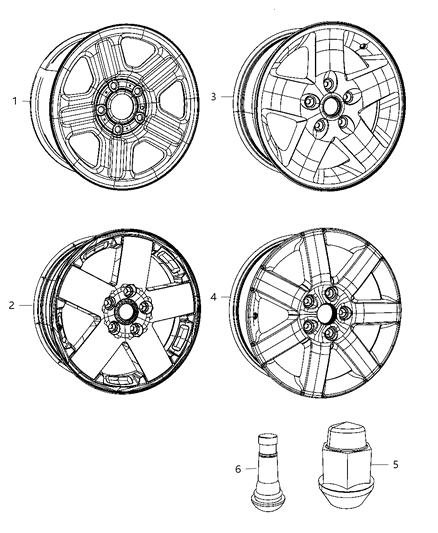 2011 Jeep Wrangler Aluminum Wheel Diagram for 1TK93AAAAA