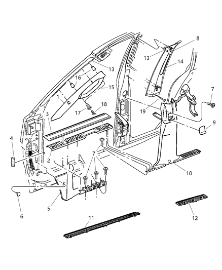 2002 Jeep Grand Cherokee Clip-Trim Panel Diagram for 55196878AB