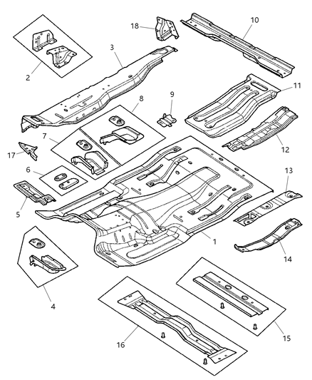 1998 Dodge Ram 1500 CROSSMEMBER Rear Floor Diagram for 55275362