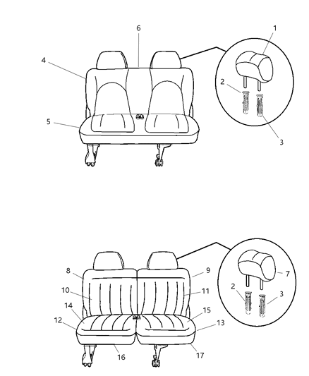 2003 Chrysler Town & Country Seat Cushion 50/50 Bench Right Diagram for WM021QLAD
